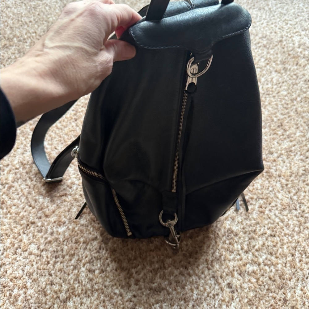 Rebecca Minkoff Navy Leather Backpack with Unique Triangle Design, Julian Bag - Picture 2 of 8